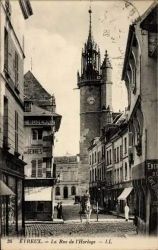 Ak Évreux Eure, Rue de la Horloge