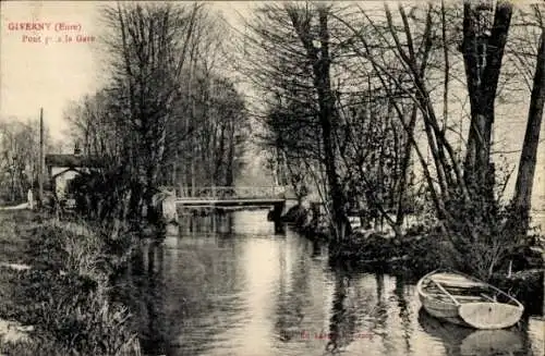 Ak Giverny Eure, Brücke in der Nähe des Bahnhofs