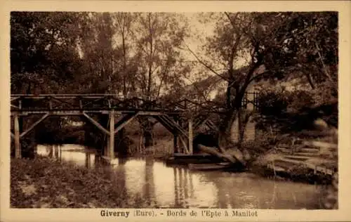 Ak Giverny Eure, Ufer des Epte in Manitot