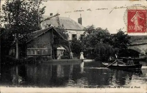 Ak Garennes Eure, Kanten von Hotel und Brücke