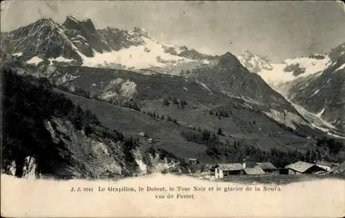 Ak Kanton Wallis, Le Grapillon, le Dolent, le Tour Noir, le glacier de la Neuva, vus de Ferret