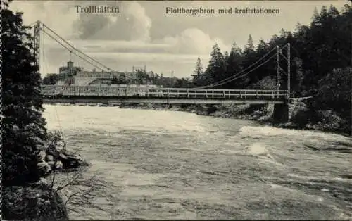 Ak Trollhättan Schweden, Flottbergsbron med kraftstationen