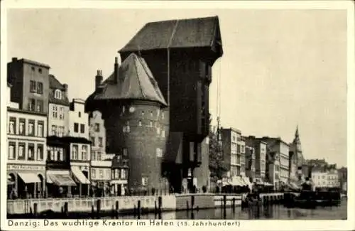 Ak Gdańsk Danzig, Krantor im Hafen