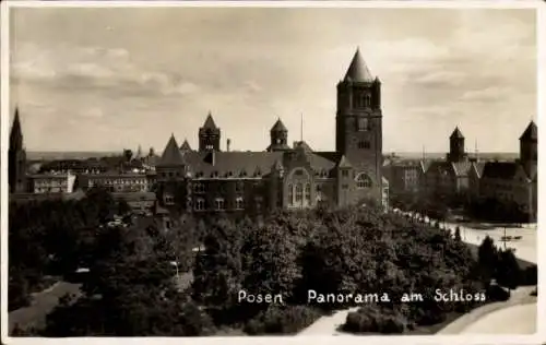 Ak Poznań Posen, Panorama am Schloss