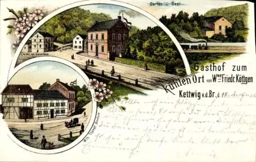 Litho Kettwig vor der Brücke Kettwig Essen im Ruhrgebiet, Gasthof zum kühlen Ort