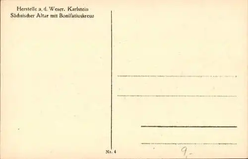 Künstler Ak Herstelle Beverungen an der Weser, Karlstein, Sächsischer Altar, Bonifatiuskreuz