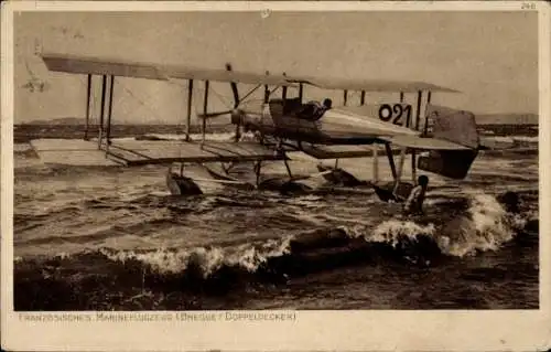 Ak Französisches Marineflugzeug, Breguet Doppeldecker, I. WK