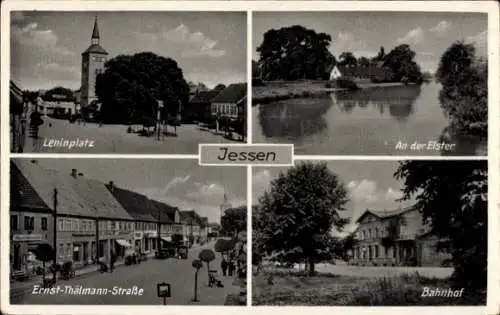 Ak Jessen an der Elster, Leninplatz, Bahnhof, Ernst-Thälmann-Straße