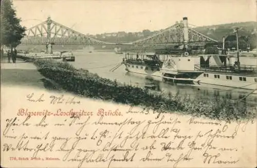 Ak Dresden Blasewitz, Blasewitz-Loschwitz-Brücke, Dampfer