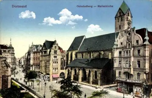 Ak Dortmund im Ruhrgebiet, Ostenhellweg, Marienkirche, Restaurant