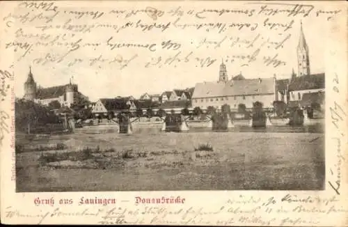 Ak Lauingen an der Donau Schwäbische Alb, Teilansicht, Donaubrücke