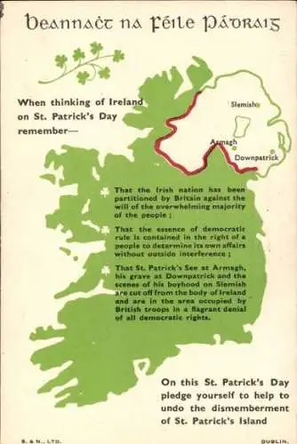 Ak Irland, am St. Patrick's Day erinnern Sie sich an die Teilung Irlands durch Großbritannien