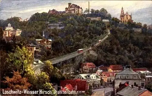 Künstler Ak Dresden Loschwitz, Weißer Hirsch, Drahtseilbahn