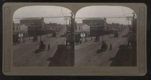 Stereo Foto, England, East-London, die Main Street , Autobus, Pferdekutschen, um 1900