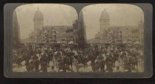 Stereo Foto San Fancisco, Kalifornien, Große Menschenmege in der Market Street