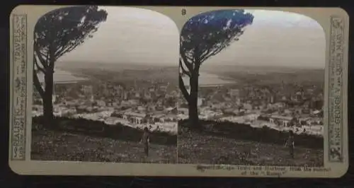 Stereo Foto, Südafrika, Bick auf Kapstadt u. den Hafen vom Gipfel des Berges "Rump", um 1910