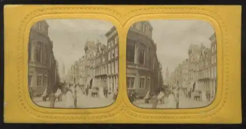 Stereo Foto, Halt gegen das Licht, Amsterdam, Niederlande, Häuserzeile und belebtes Straßenbild