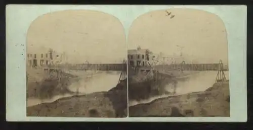 Stereo Foto Manchester, England, Kanal mit Brücke