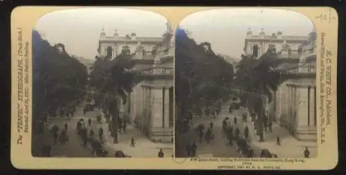 Stereo Foto Hong Kong, belebtes Straßenbild der Queens Street