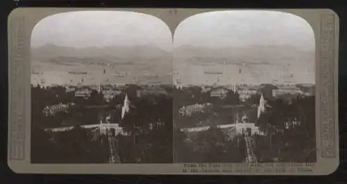 Stereo Foto Hong-Kong, Blick über Hong-Kong in die Bucht, im Hintergrund das Bergpanorama von China