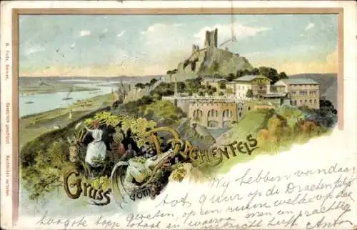 Litho Königswinter am Rhein, Drachenfels, Esel