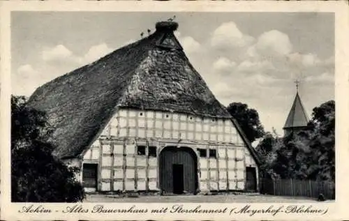 Ak Achim an der Weser, Altes Bauernhaus, Storchennest