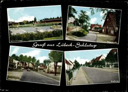 Ak Schlutup Hansestadt Lübeck, Hauptstraße, Siedlung, Schwimmbad, Küterstraße