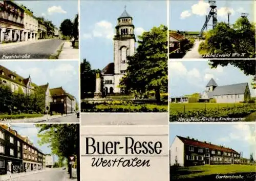 Ak Resse Gelsenkirchen im Ruhrgebiet, Evangelische Kirche, Zeche, Gartenstraße, Ewaldstraße