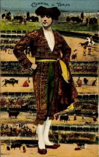 Ak Stierkampf, Torero in Tracht, Spanische Tracht, Arena