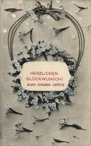 Ak Glückwunsch Neujahr, Blumen, Sterne