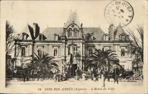 Ak Sidi Bel Abbes Algerien, L'Hotel de Ville, Blick auf das Rathaus, Palmen