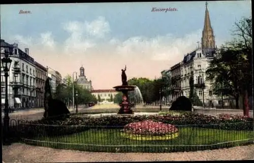 Ak Bonn am Rhein, Kaiserplatz, Brunnen, Kirchturm