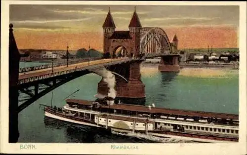 Ak Bonn am Rhein, Rheinbrücke, Schiff