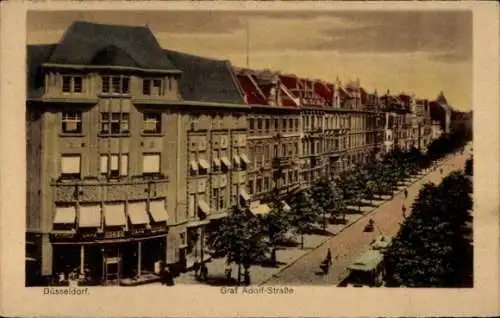 Ak Düsseldorf am Rhein, Graf Adolf Straße, Café Corso, Straßenbahn