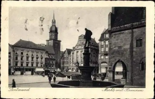 Ak Dortmund im Ruhrgebiet, Markt mit Brunnen