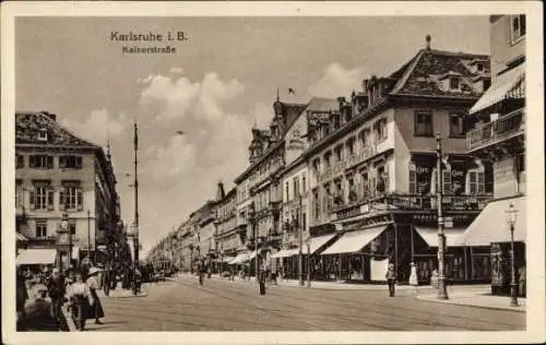 Ak Karlsruhe in Baden, Kaiserstraße, Passanten, Blumenladen