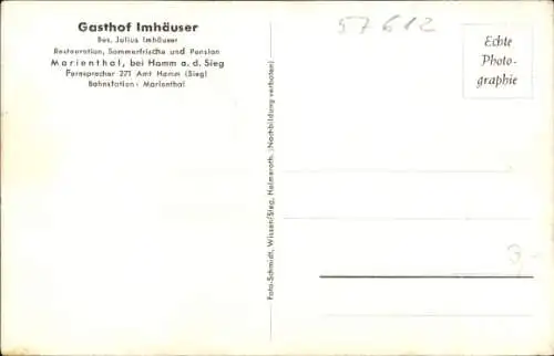 Ak Marienthal Seelbach bei Hamm an der Sieg Westerwald, Wallfahrtsort, Gasthof Julius Imhäuser