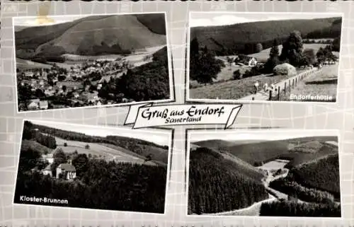 Ak Endorf Sundern Sauerland, Panorama, Kloster-Brunnen, Endorferhütte