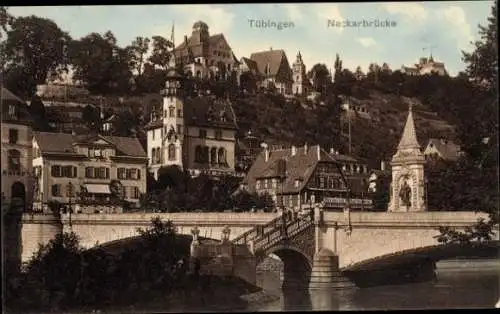 Ak Tübingen, an der Neckarbrücke, Villen, Restaurant, Theater