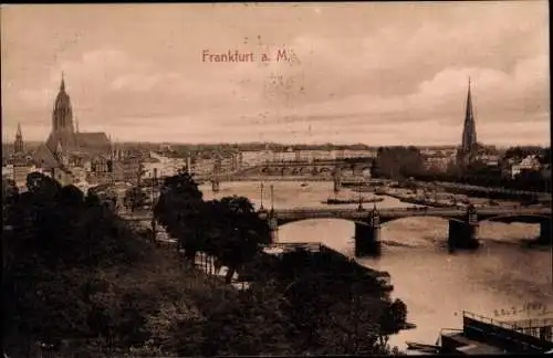 Ak Frankfurt am Main, Panorama, Brücke, Kirche