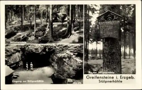 Ak Ehrenfriedersdorf im Erzgebirge, Greifensteine, Stülpnerhöhle, Eingang