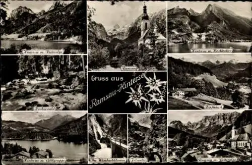 Ak Ramsau im Berchtesgadener Land Oberbayern, Reiteralpe, Hintersee mit Göllgruppe, Hochkalter