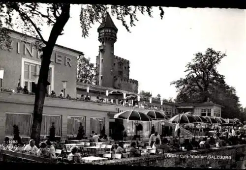 Ak Salzburg Stadt, Grand Café Winkler, Terrasse, Turm