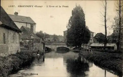 Ak Gravigny Eure, L’Iton und Le Pont