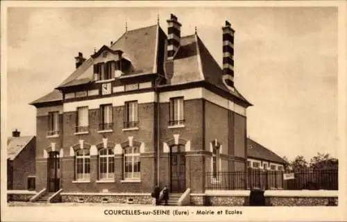 Ak Courcelles-sur-Seine Eure, Rathaus und Schulen