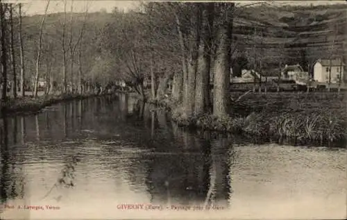 Ak Giverny Eure, Landschaft in der Nähe des Bahnhofs