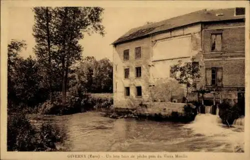 Ak Giverny Eure, ein Angelgebiet in der Nähe der Vieux Moulin