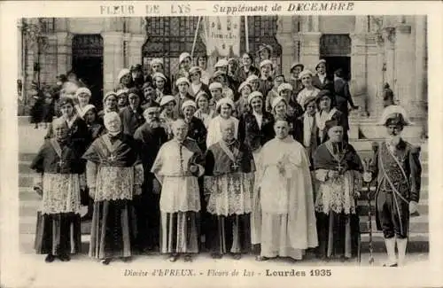 Ak Évreux Eure, Diözese, Fleur de Lys, Lourdes 1935