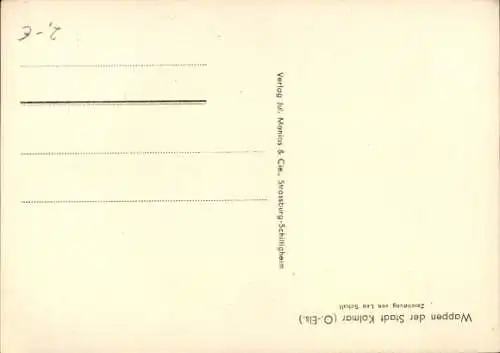 Künstler Ak Colmar Kolmar Elsass Haut Rhin, Stadtwappen