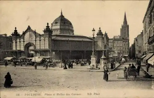 Ak Toulouse Haute Garonne, Place und Halles des Carmes